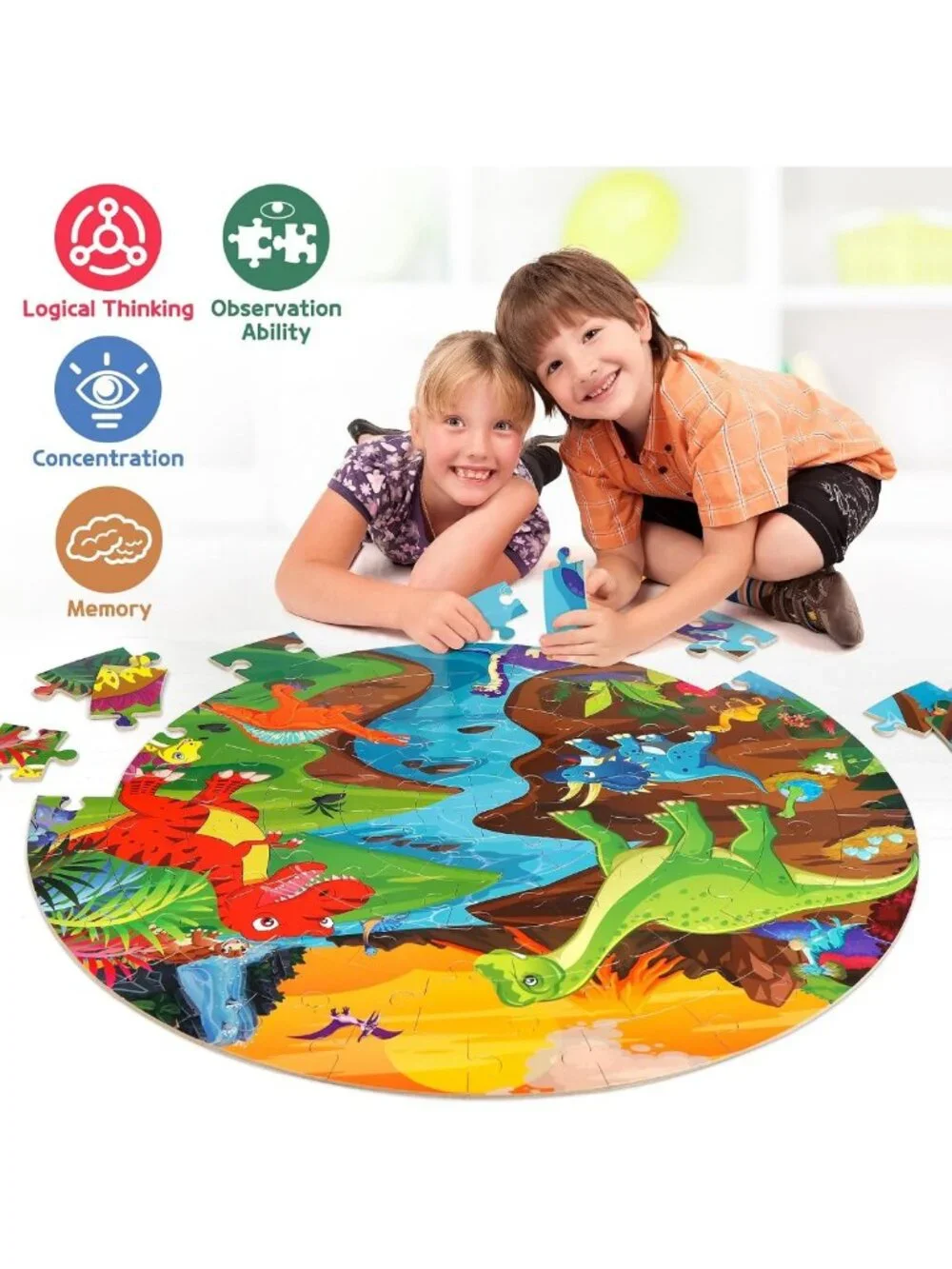 Large Dinosaur Floor Puzzle for Kids 2-8, 70 Piece Jigsaw, STEM Learning Toy